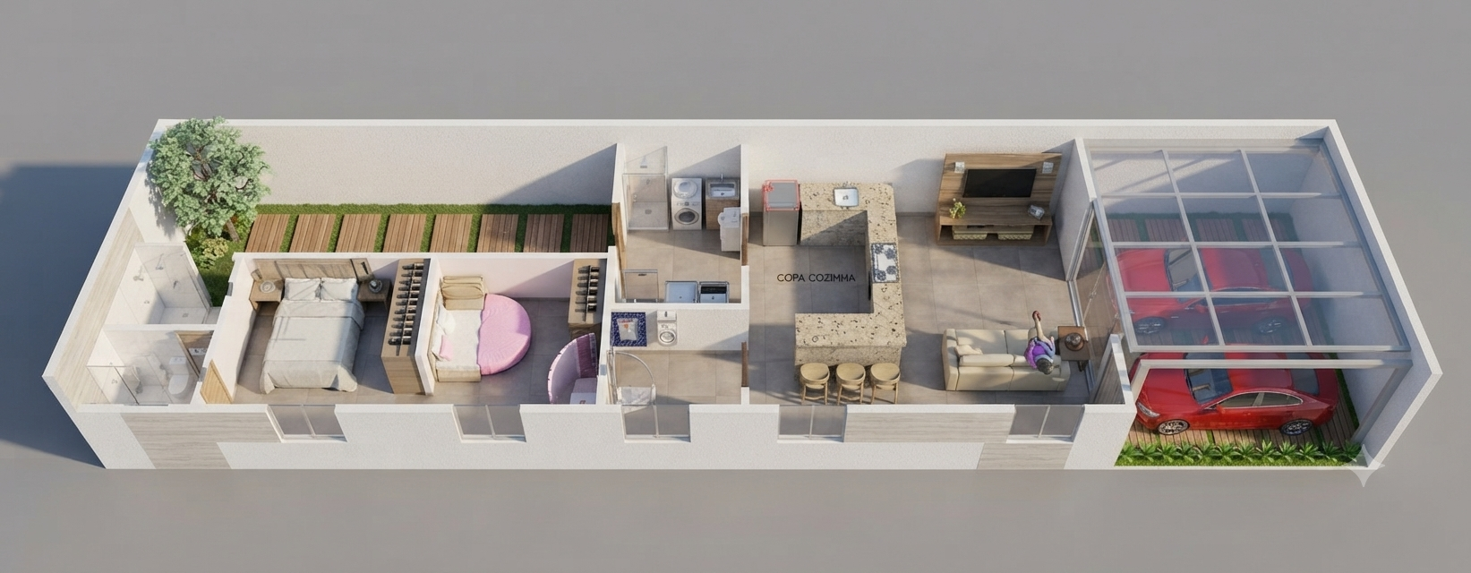 Vista 3D da planta da casa do Residencial Nova Jardins