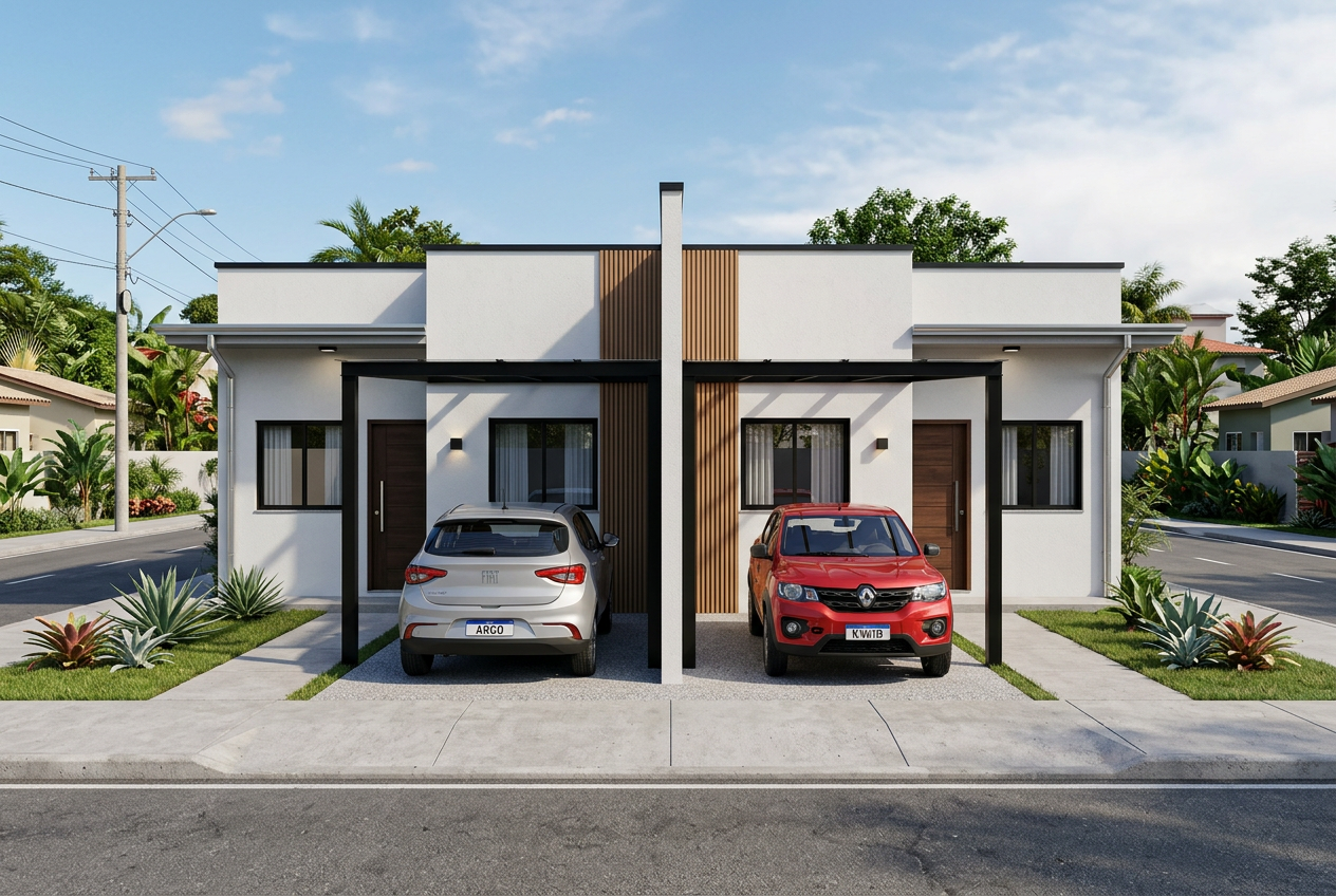 Par de casas geminadas espelhadas do Residencial Nova Jardins